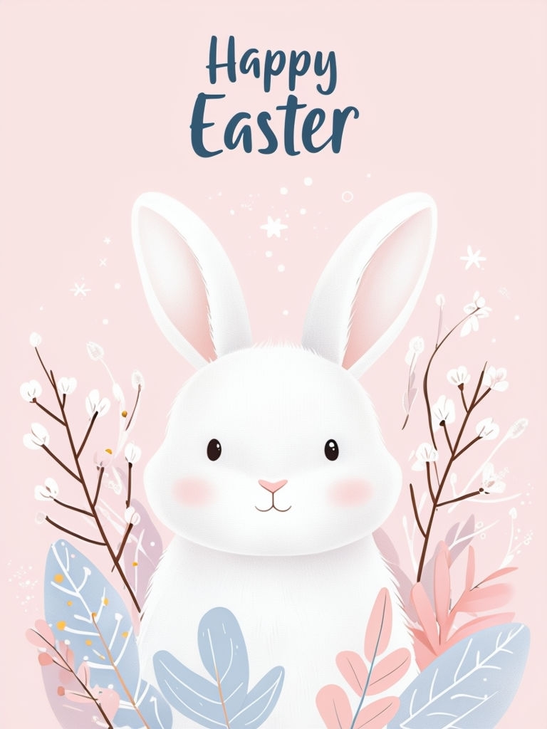 Whimsical Happy Easter Bunny Greeting Card Illustration