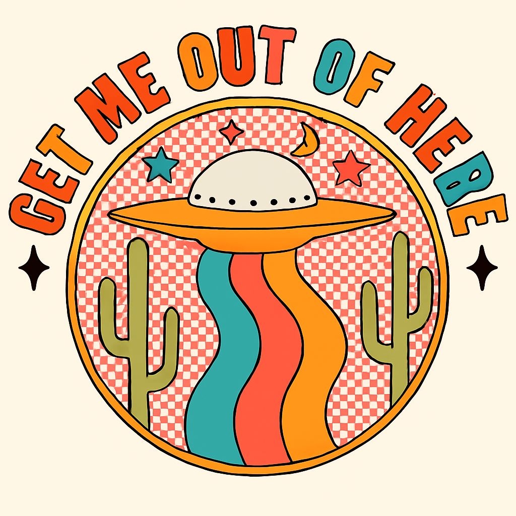 Whimsical UFO Adventure with Colorful Cacti T-Shirt