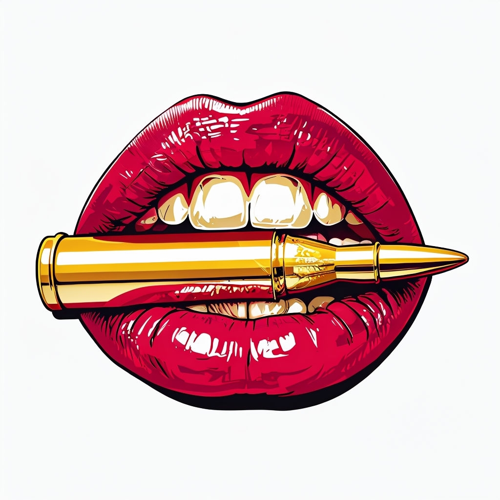 Bold Crimson Lips with Golden Bullet Graphic T-Shirt