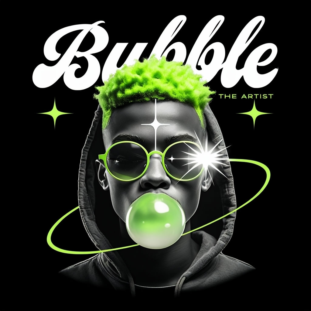 Vibrant Lime Green Pop Art Portrait with Bubblegum and Stars Spotify Album Cover