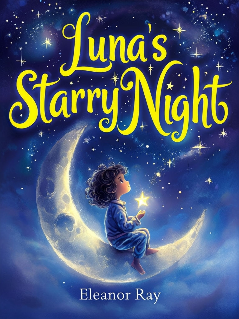 Luna's Starry Night Magical Book Cover for Dreamy Adventures EBook Cover