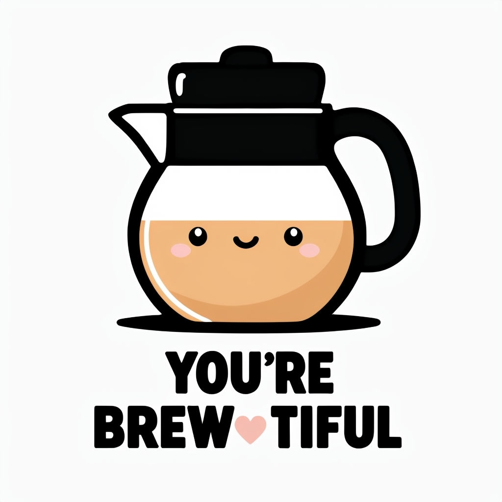 Adorable Kawaii Coffee Pot Illustration You're Brew·tiful Sticker