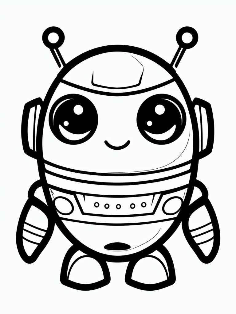 Cute Cartoon Robot Character Line Drawing for Coloring Book Pages