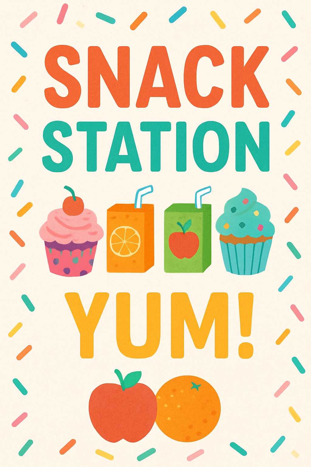 Playful Snack Station Cartoon Illustration for Event Sign