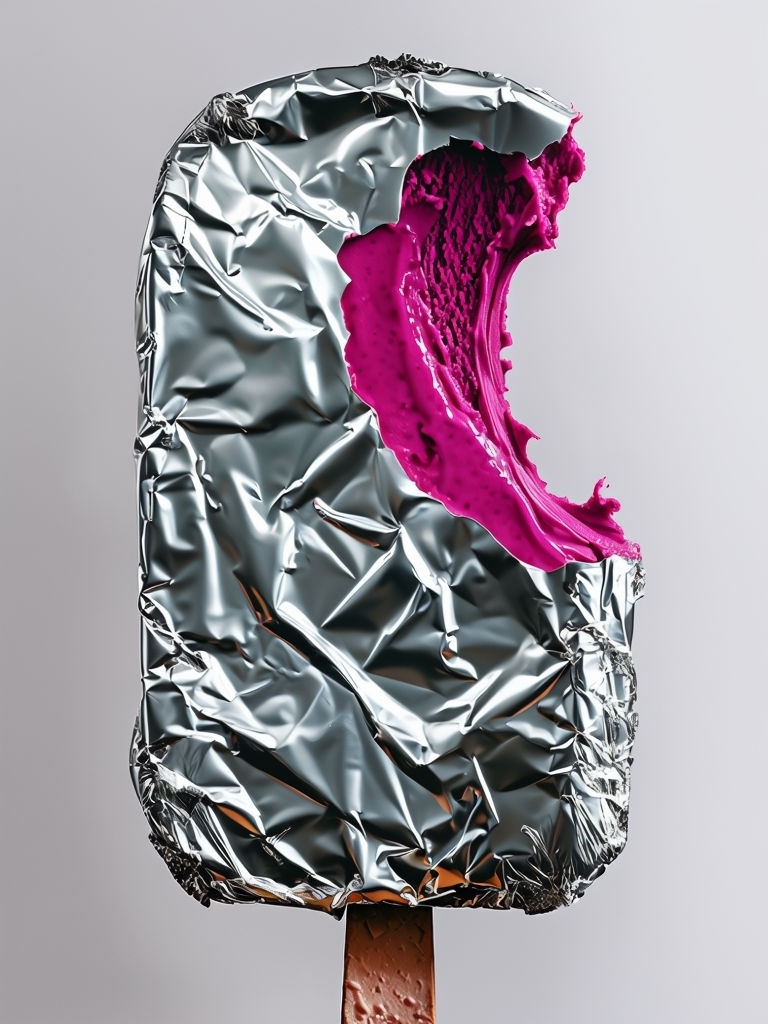 Surreal Aluminum Foil-Wrapped Ice Cream Bar Photograph Art