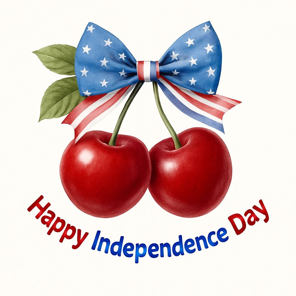 Patriotic Red Cherries with Independence Day Bow Sticker