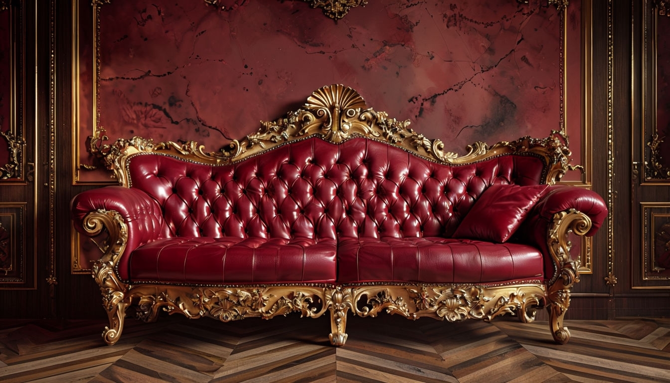 Luxurious Baroque Interior with Crimson Sofa Virtual Background