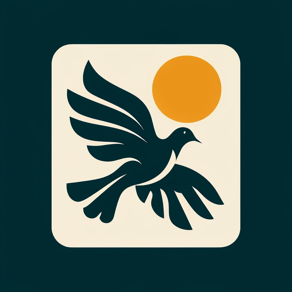 Stylized Dark Teal Dove with Amber Circle Minimalist Logo