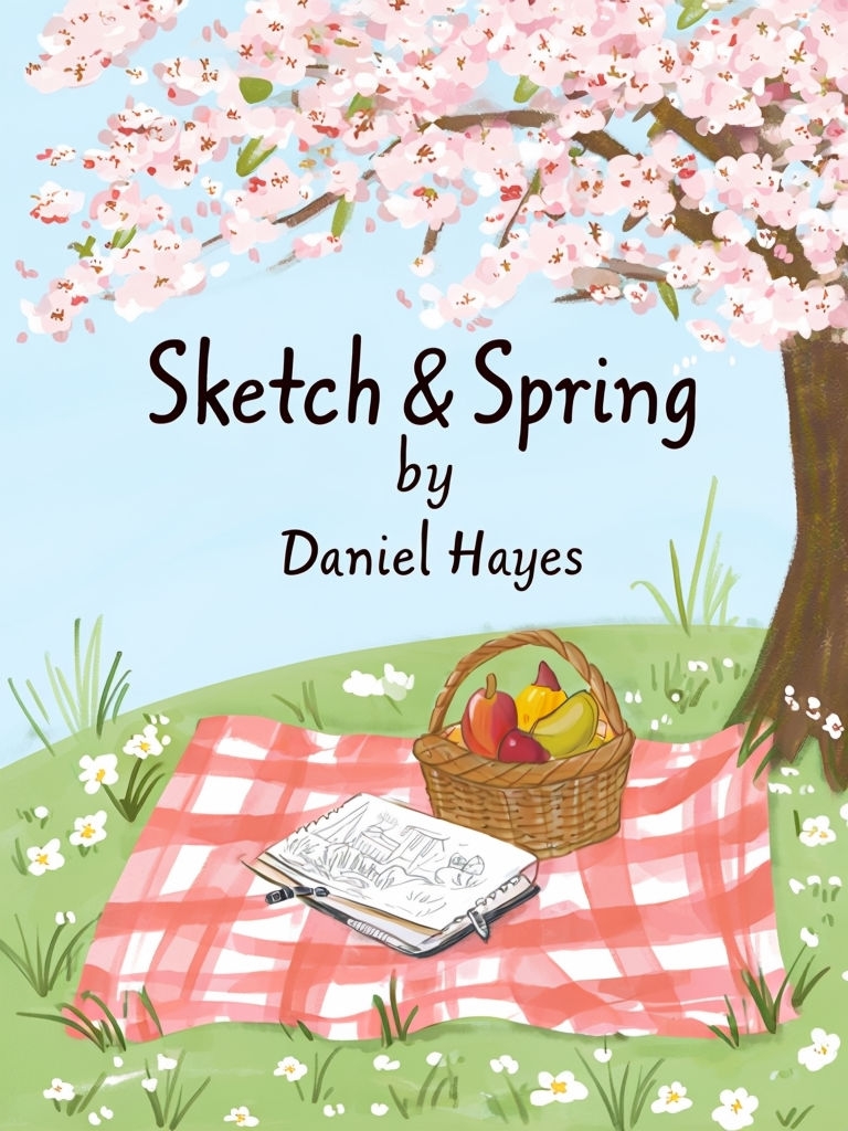 Cozy Cherry Blossom Picnic Scene with Sketchbook EBook Cover