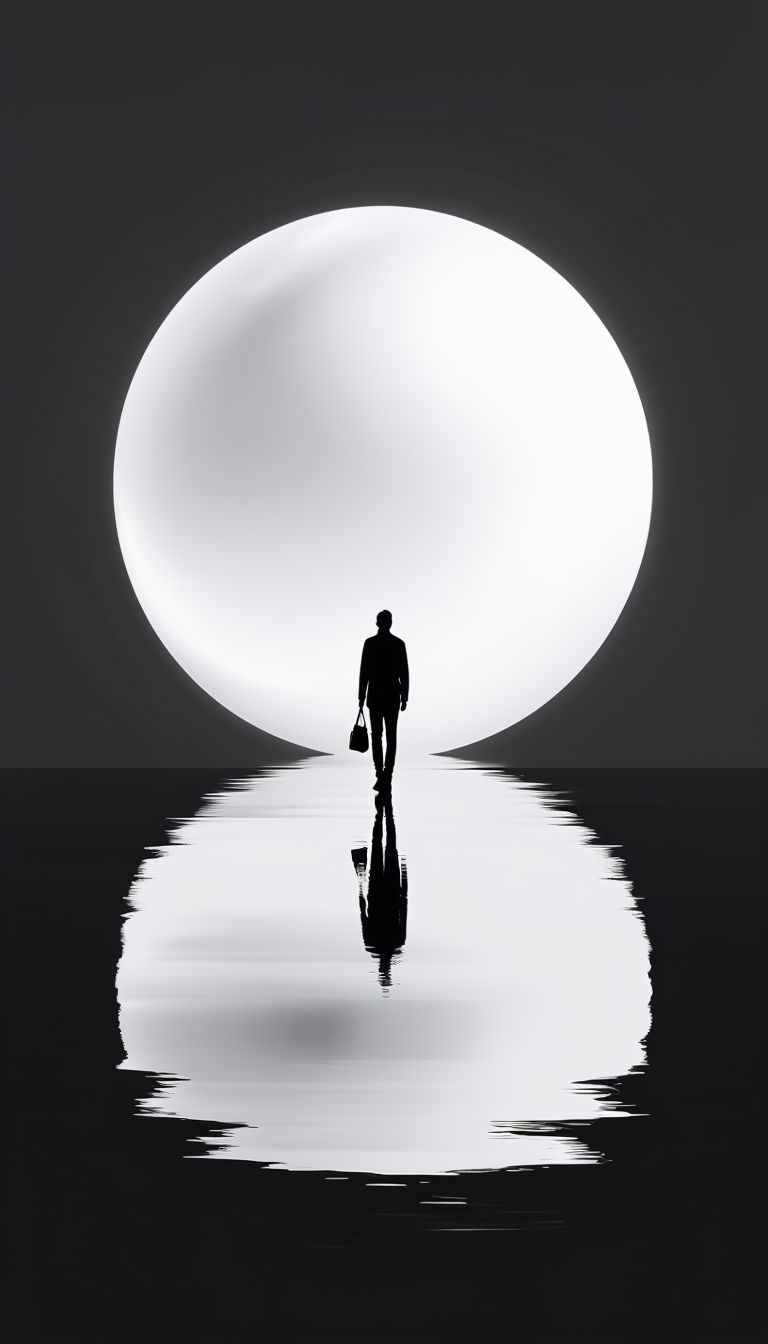 Minimalist Human Silhouette with Moonlight Reflection Mobile Wallpaper