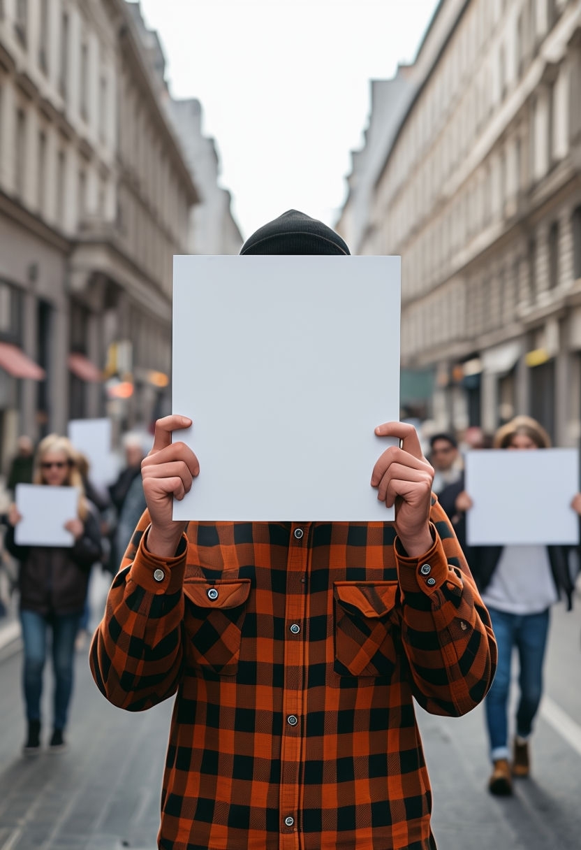 "Urban Protester Holding Blank Sign Mockup Design"