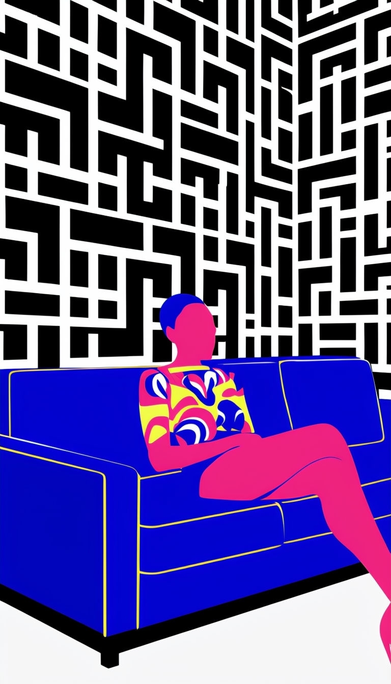 Vibrant Geometric Interior Scene with Bold Patterns Art