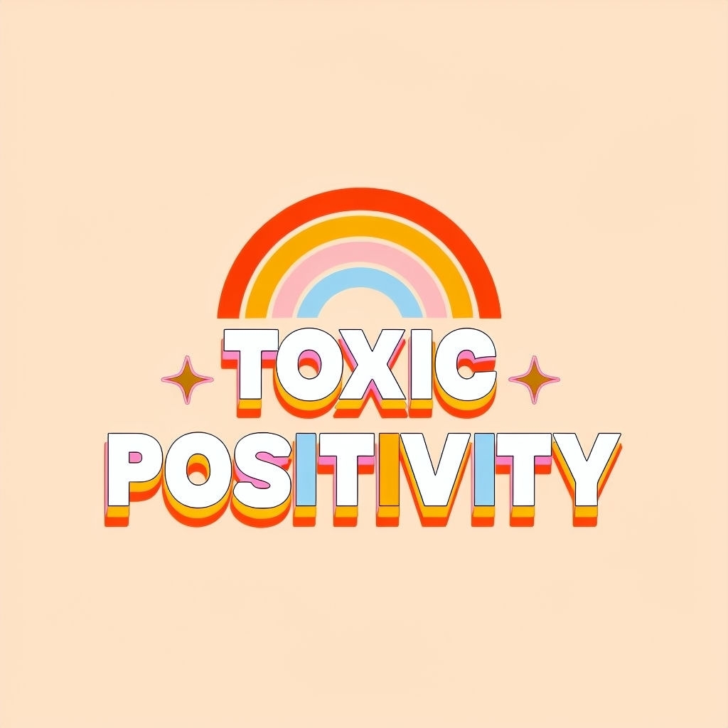 Colorful Toxic Positivity Retro Text with Rainbow Sticker