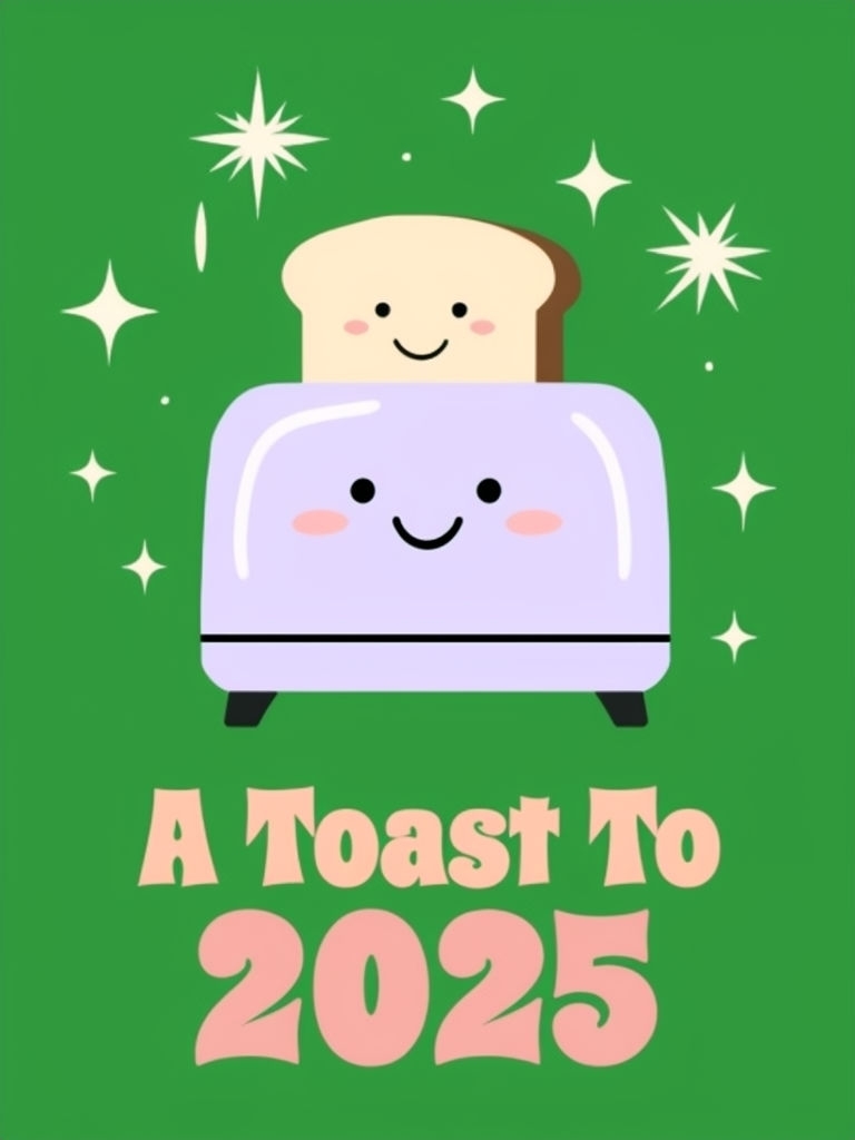 Cheerful Cartoon Toaster with Toast for New Year 2025 Invite