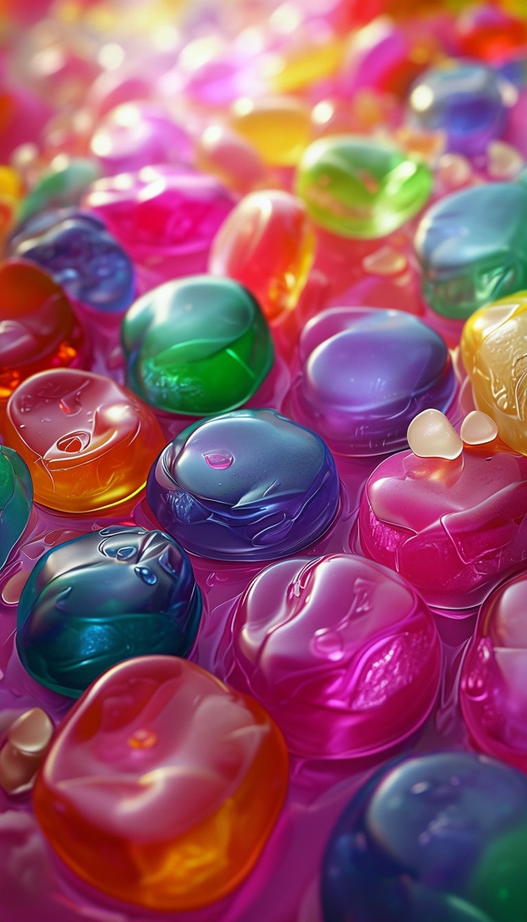 Vibrant Candy Cascade Close-Up Hyper-Realistic Mobile Wallpaper