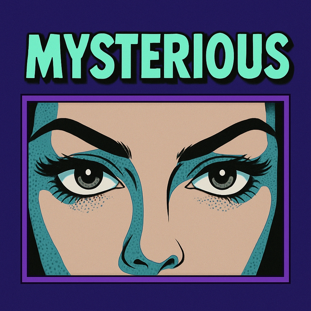Mysterious Woman Pop Art Illustration with Bold Text Sticker