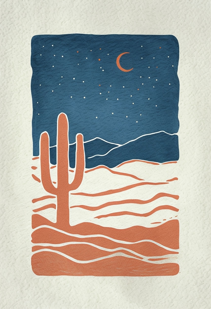 Serene Desert Landscape Minimalist T-Shirt Design