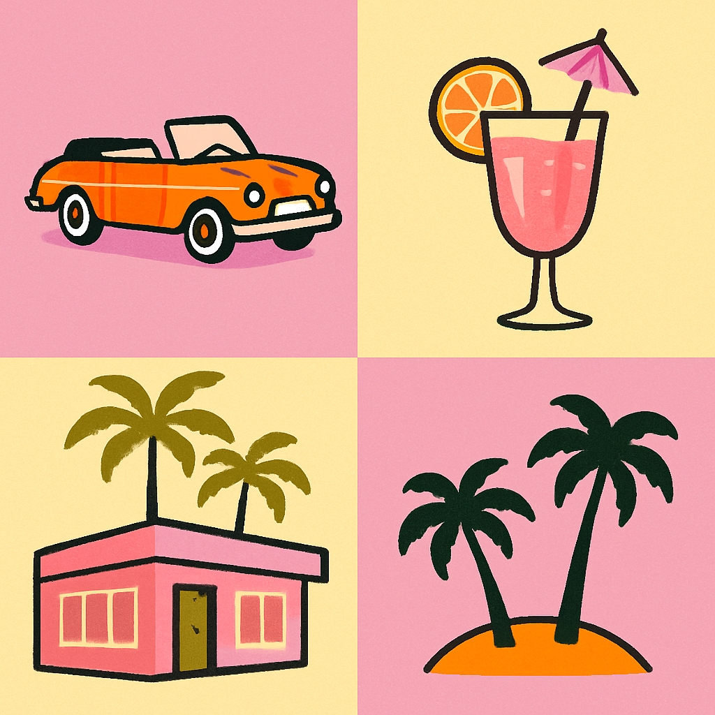 Playful Retro Summer Vibes Quadrant Illustration Seamless Pattern