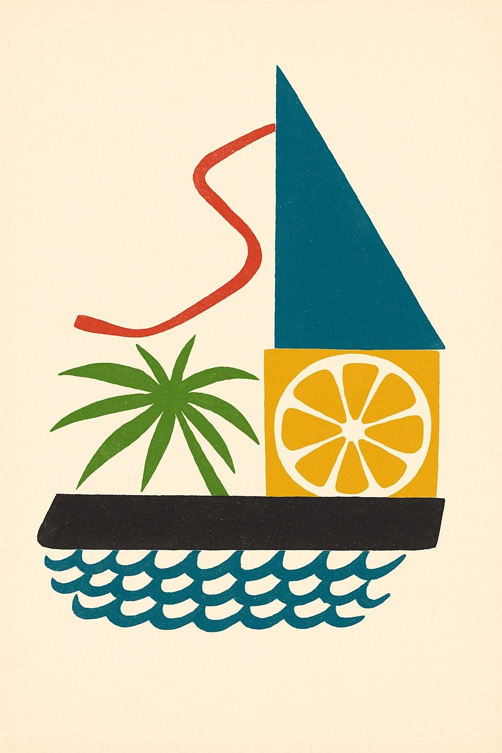 Modernist Abstract Sailboat and Palm Tree T-Shirt