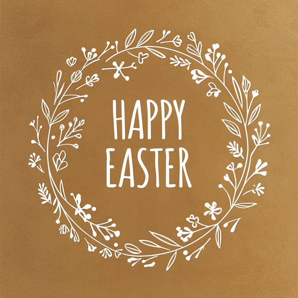 Elegant Happy Easter Floral Wreath Minimalist Card Social Media Post