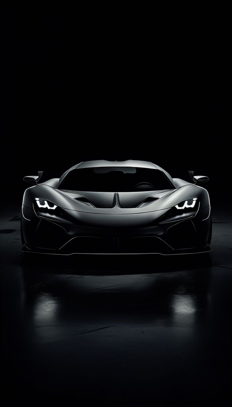 Sleek Dark Gray Sports Car with LED Headlights Mobile Wallpaper