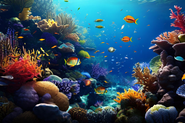 A vibrant coral reef teeming with various fish species by muhammad ...