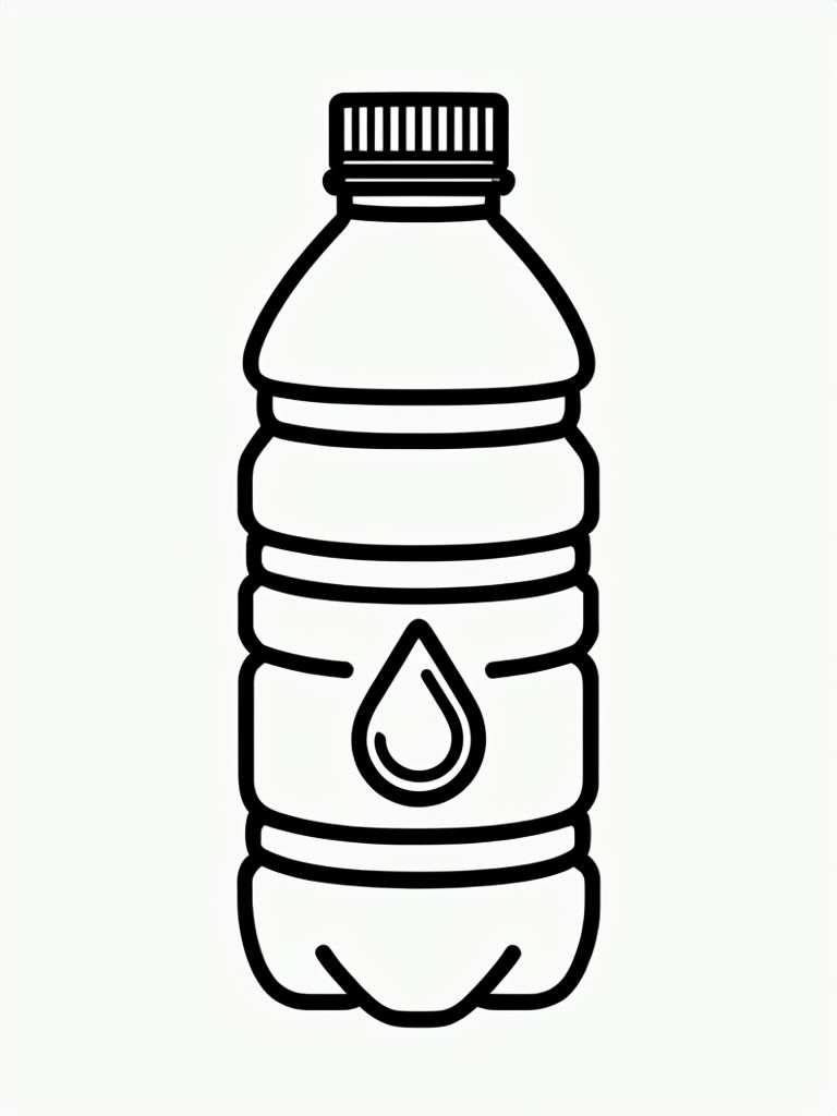 Minimalist Black Line Drawing of a Water Bottle Coloring Book Page