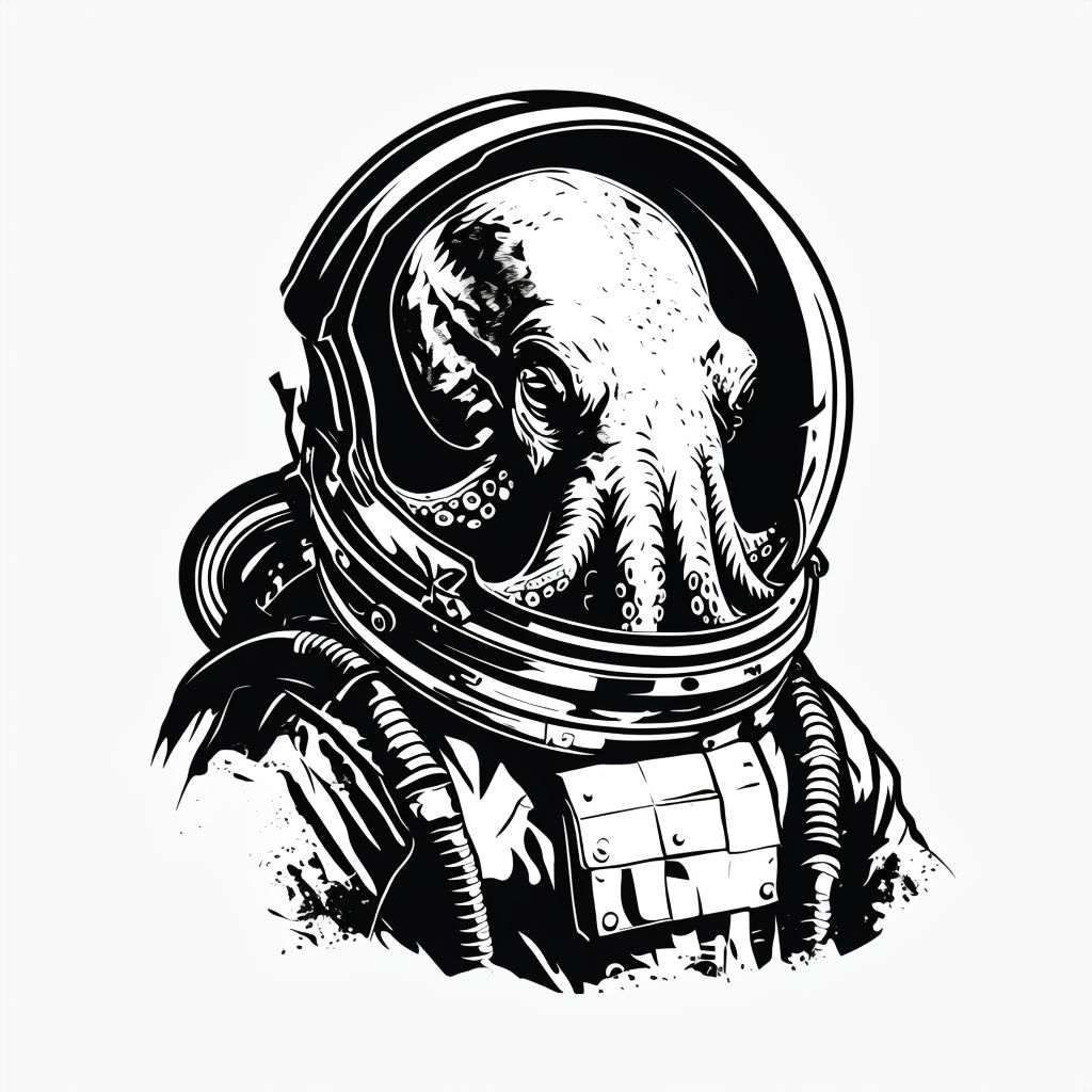 Octopus Astronaut Detailed Black and White Graphic Design Mug