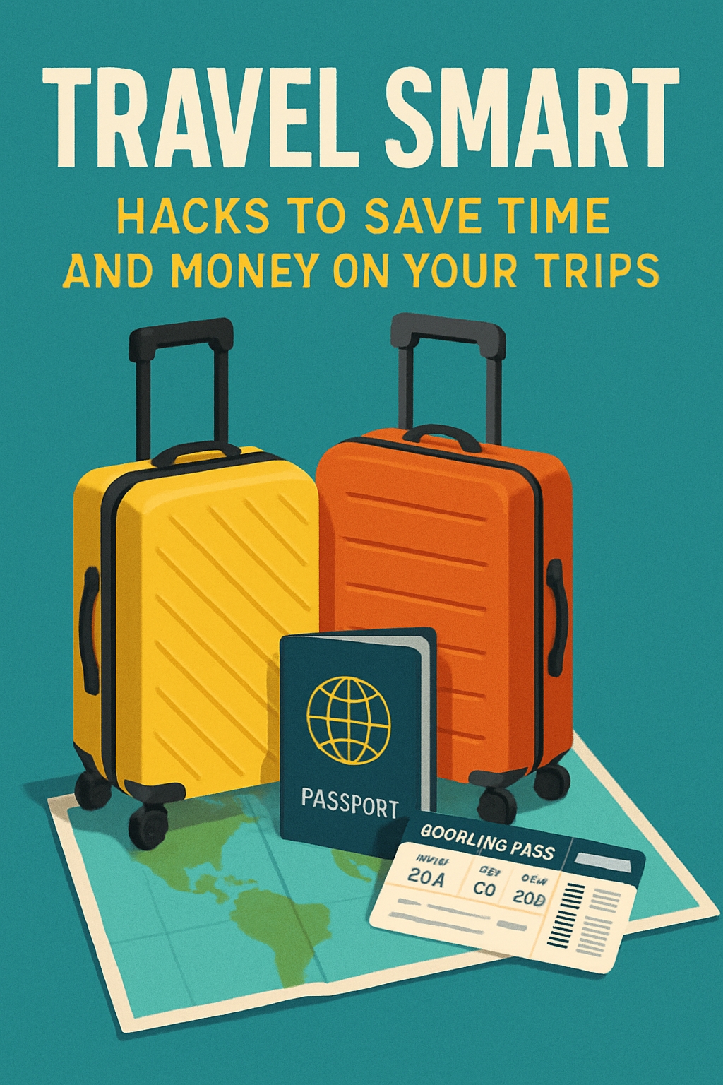 Travel Smart Illustration with Suitcases and Boarding Pass Social Media Post