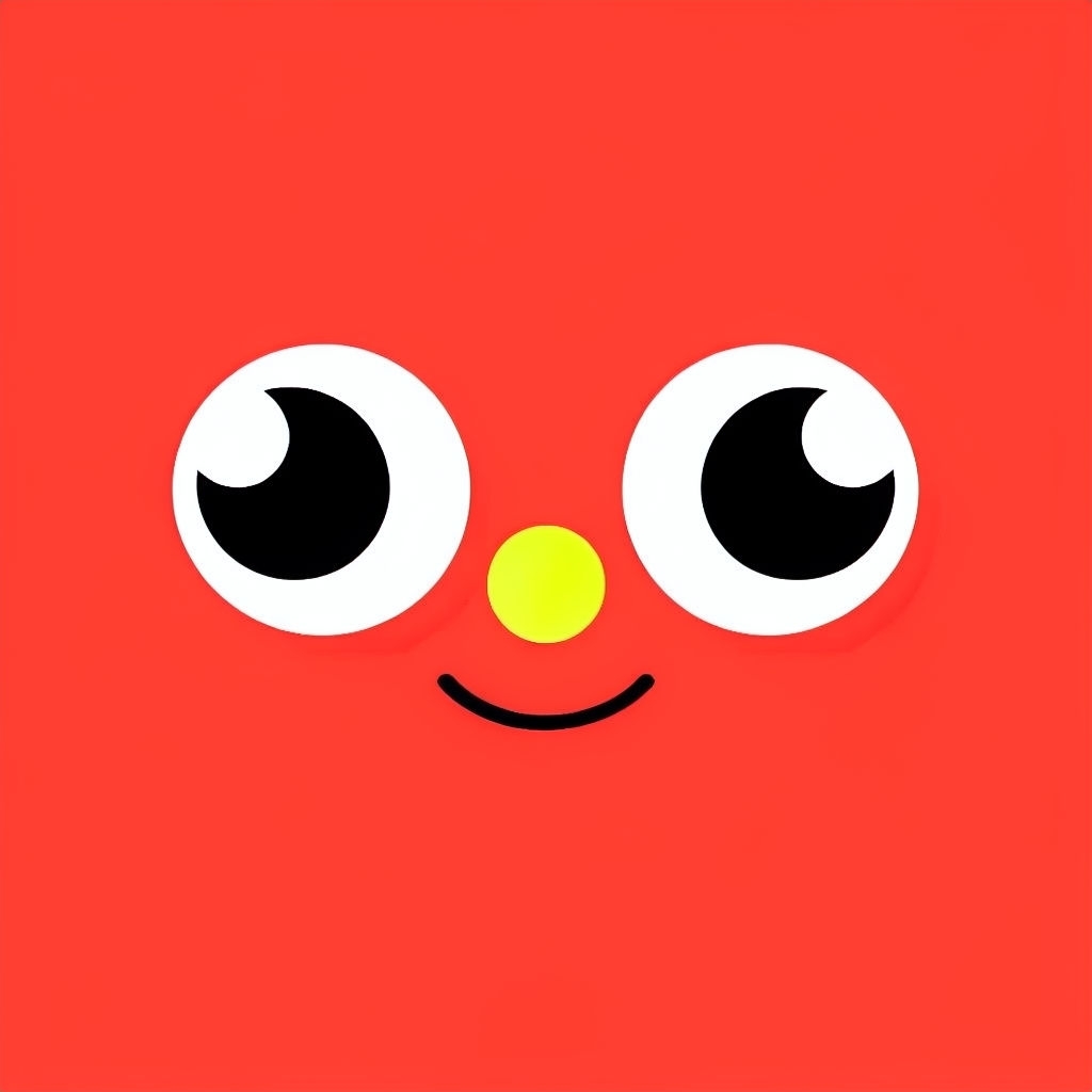 Playful Cartoon Face Illustration on Vibrant Coral Background Sticker