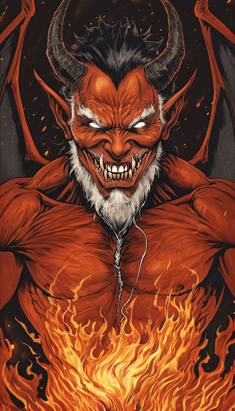 Sinister Demon Illustration with Fiery Flames Mobile Wallpaper