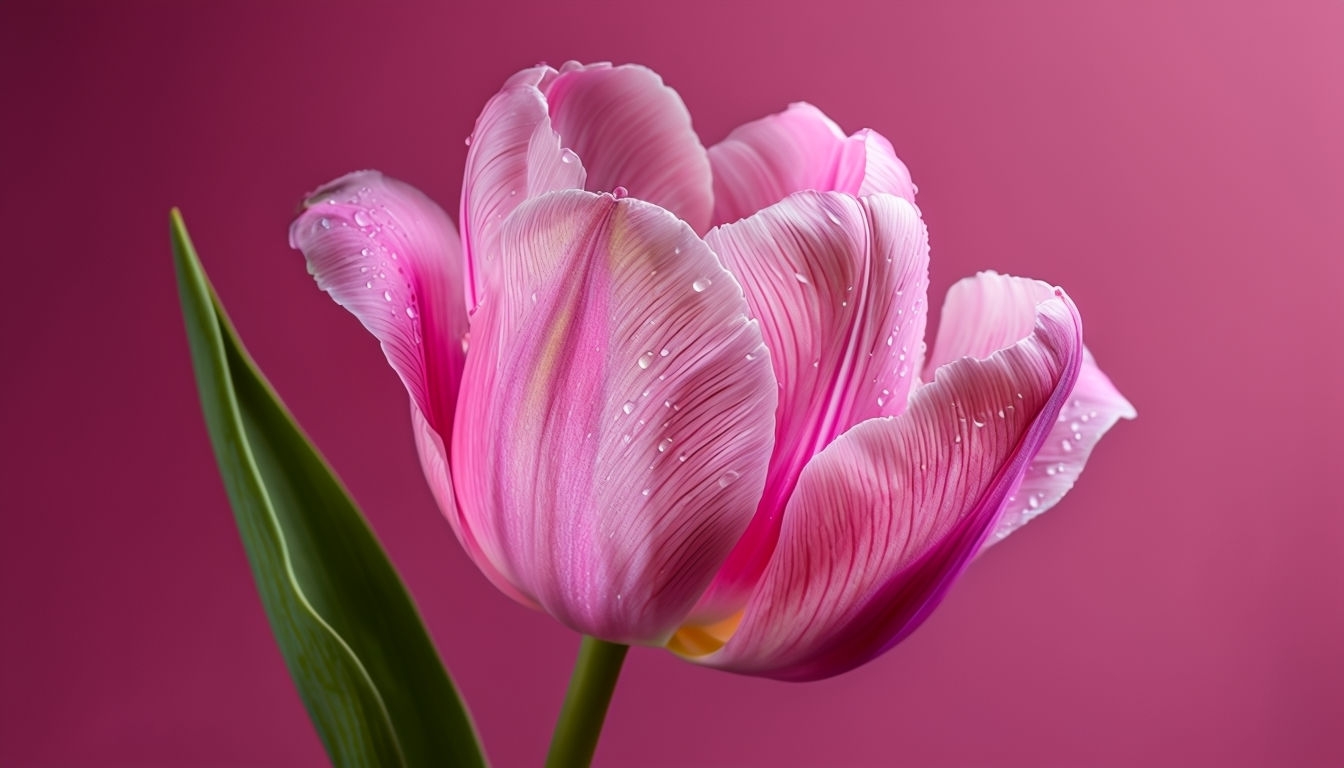 Vibrant Pink Tulip Close-Up Photo with Elegant Backgrounds Virtual Backgrounds