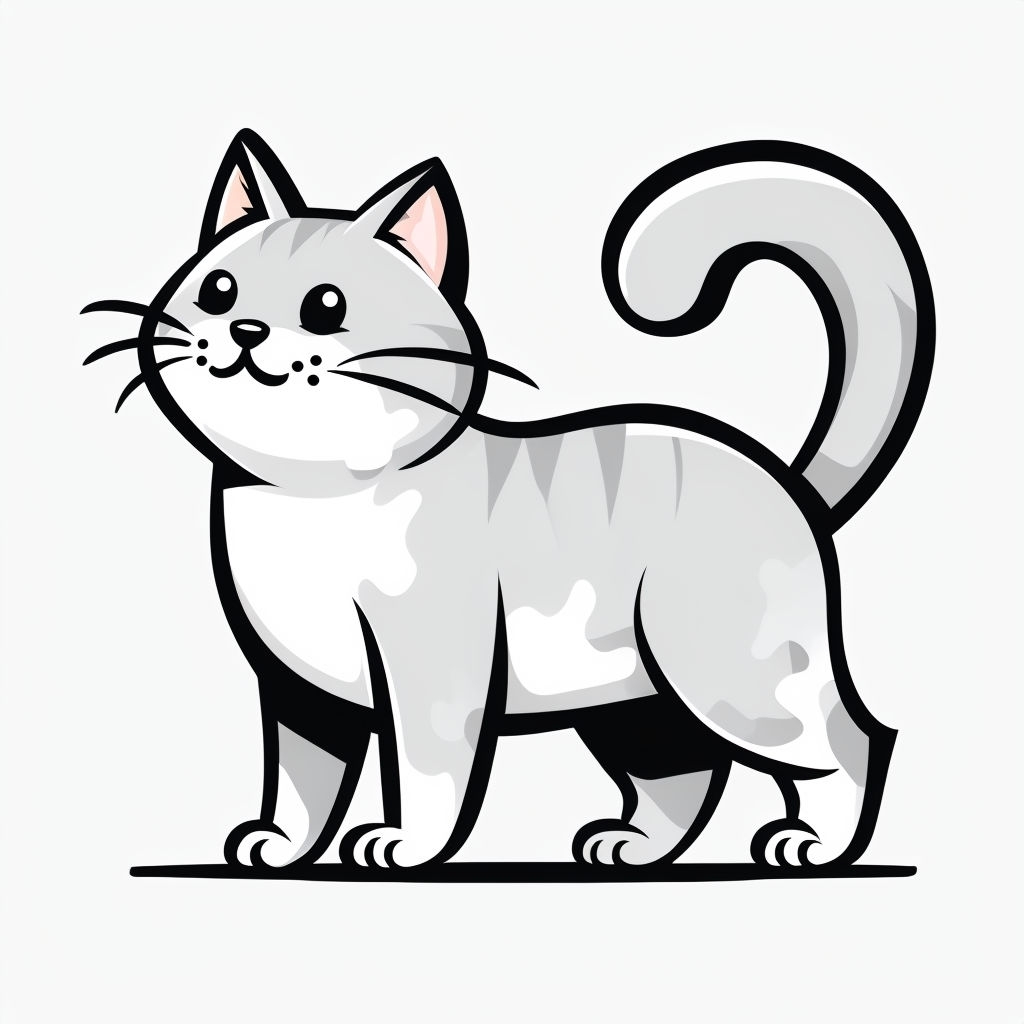 Joyful Cartoon Cat Illustration with Curled Tail Sticker