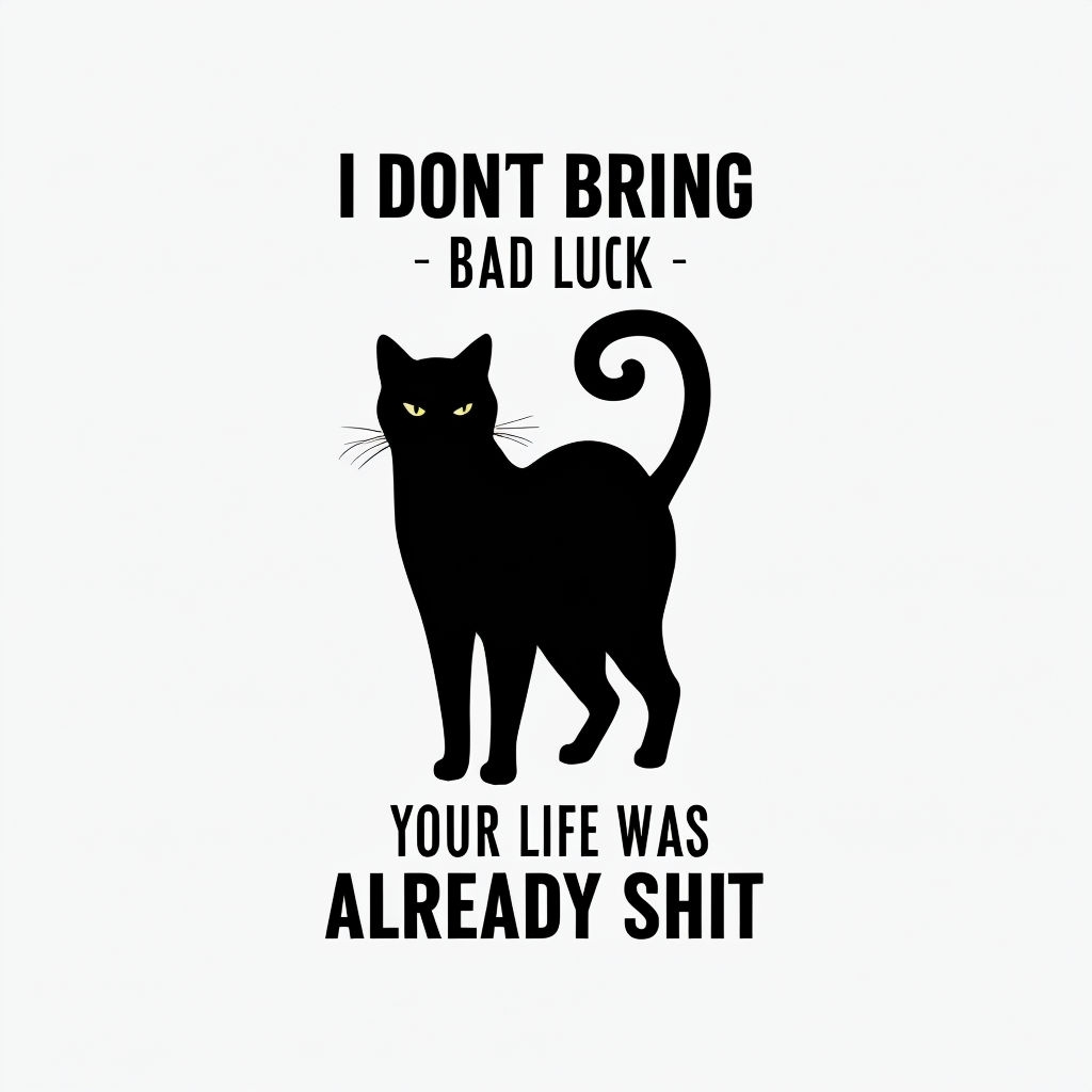Humorous Black Cat Silhouette with Comedic Text Sticker