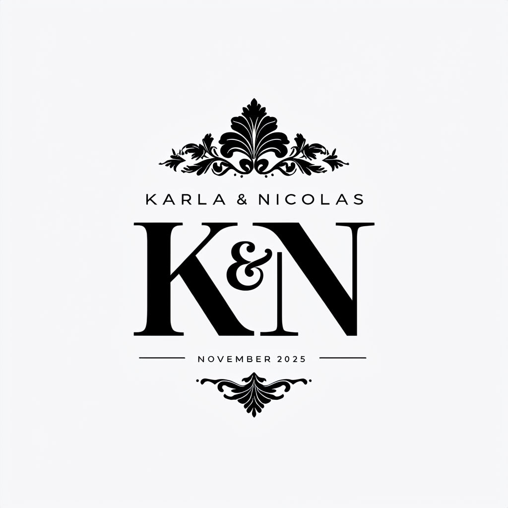 Elegant Black and White Vintage Karla and Nicolas Monogram