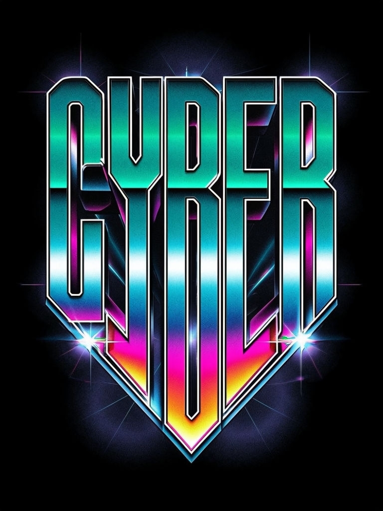 Vibrant Retro-Futuristic CYBER Text Art T-Shirt