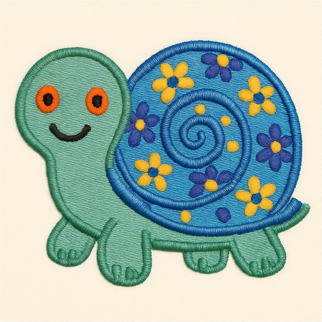 Cheerful Turtle Embroidered Design on Cream Background Hat