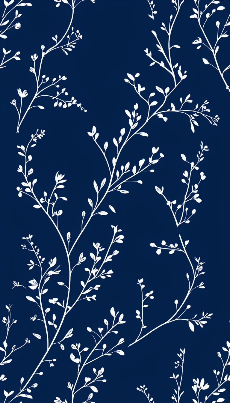 Delicate White Botanical Pattern on Navy Blue Phone Case Cover