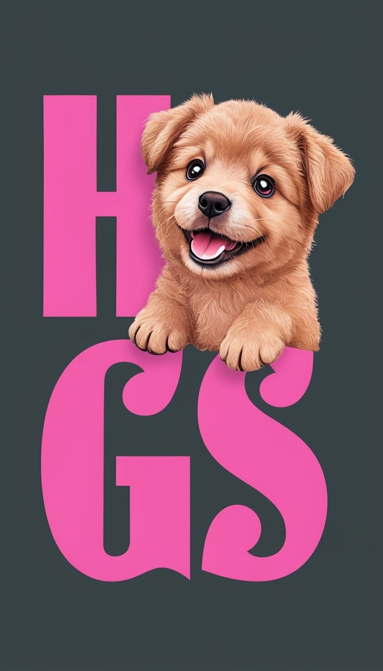 Warm Hot Pink HUGS Logo with Tan Puppy Illustration Mobile Wallpaper