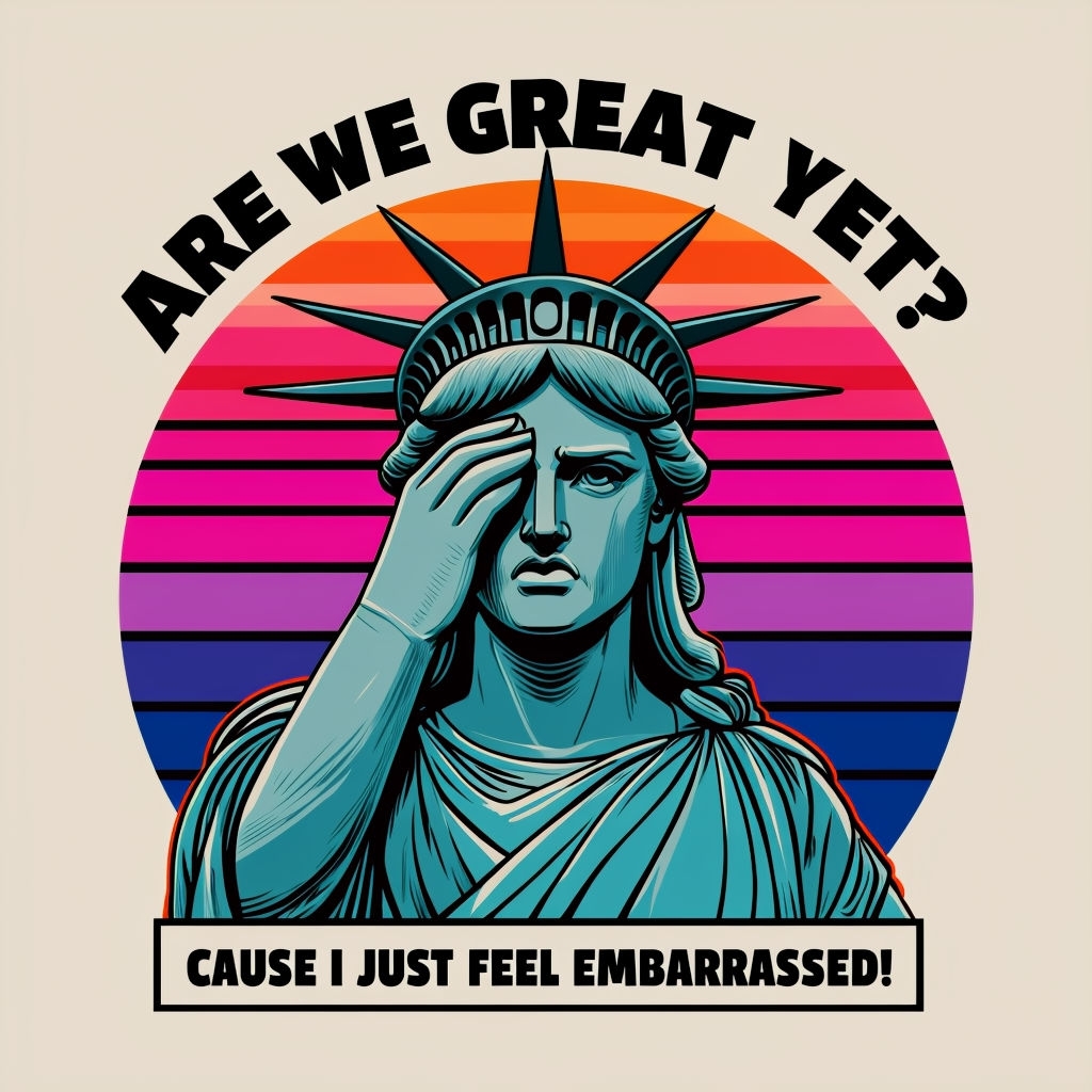 Stylized Retro Statue of Liberty with Humorous Text T-Shirt