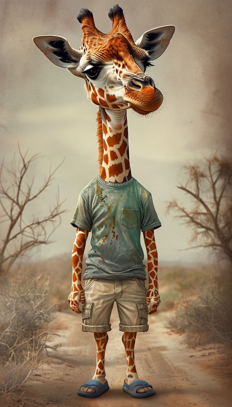 Whimsical Giraffe in Desert Outfit Character Art for Poster