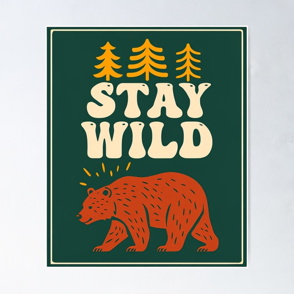 Stay Wild Vintage Forest Green Bear Sticker