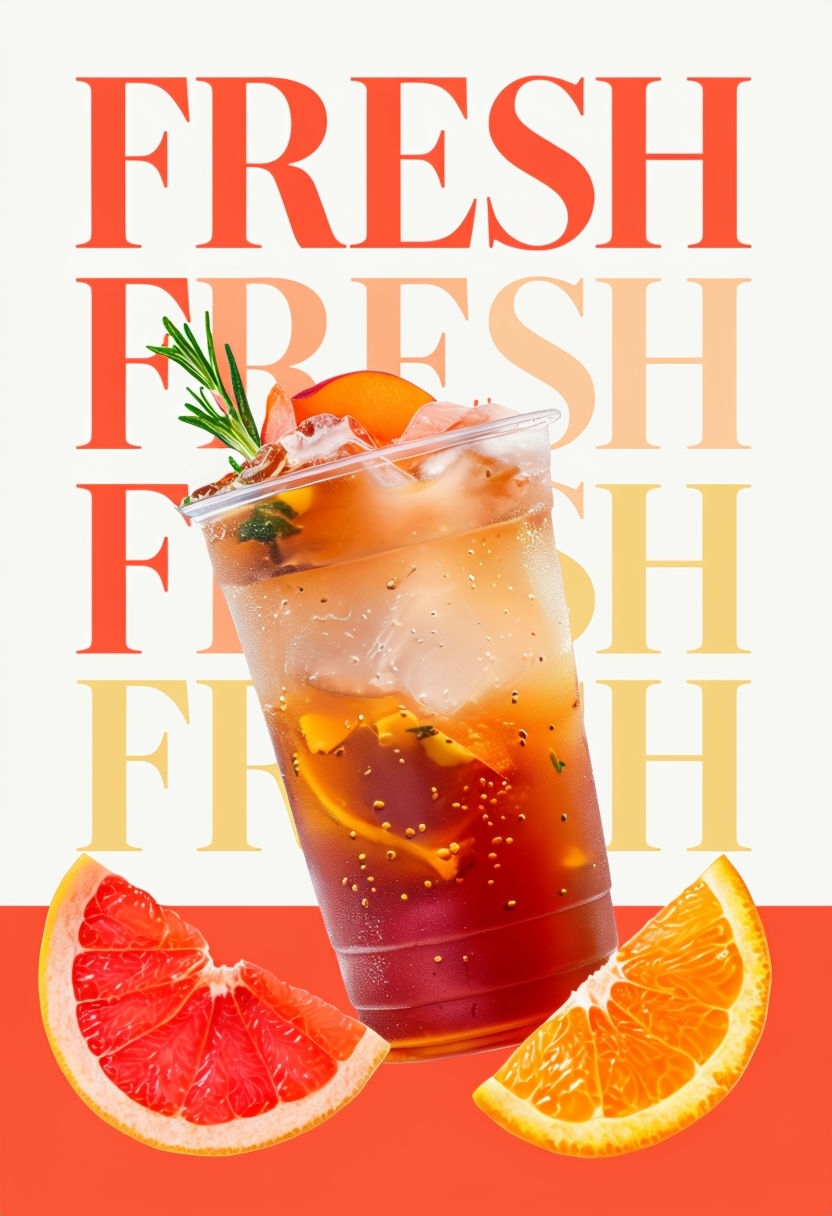 Refreshing Iced Drink with Citrus Garnish Modern Advertisement Poster