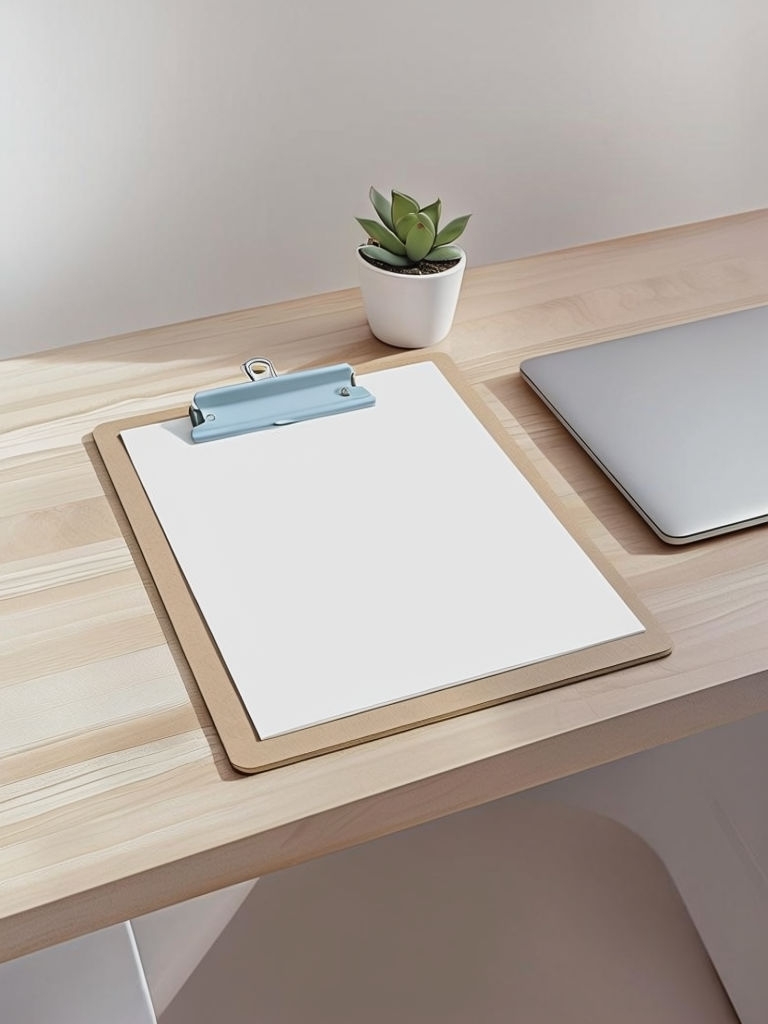 Minimalist Blank Paper and Clipboard Mockup in Modern Office