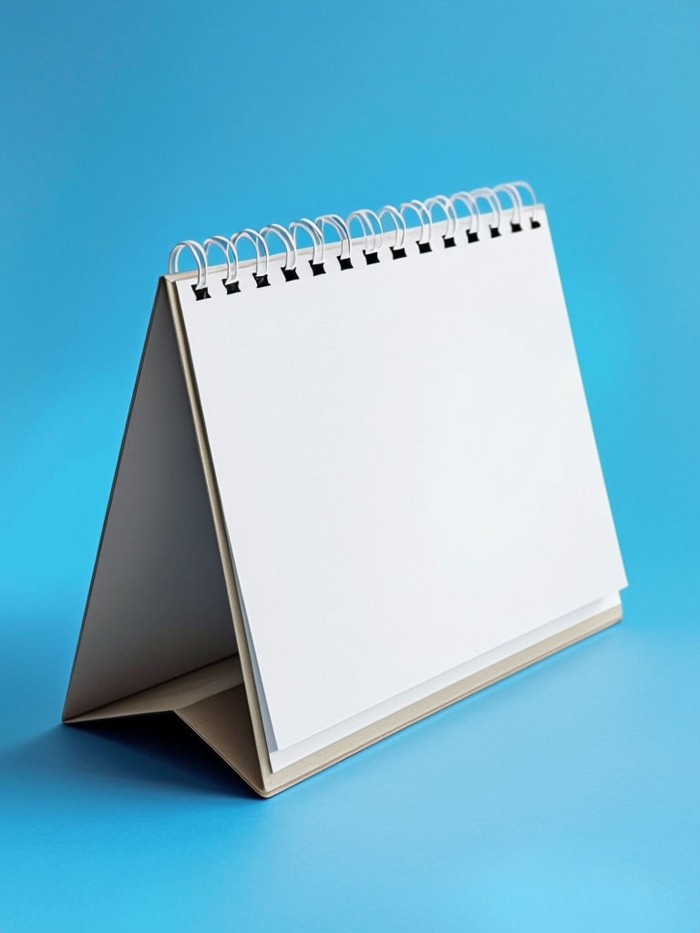 Minimalist White Desk Calendar on Sky Blue Background Mockup