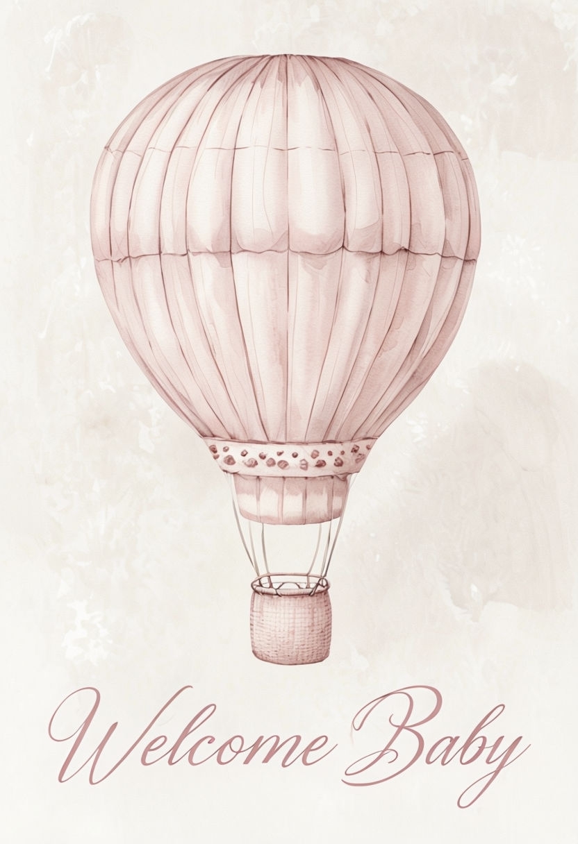 Elegant Baby Shower Invitation with Soft Pink Hot Air Balloon Art