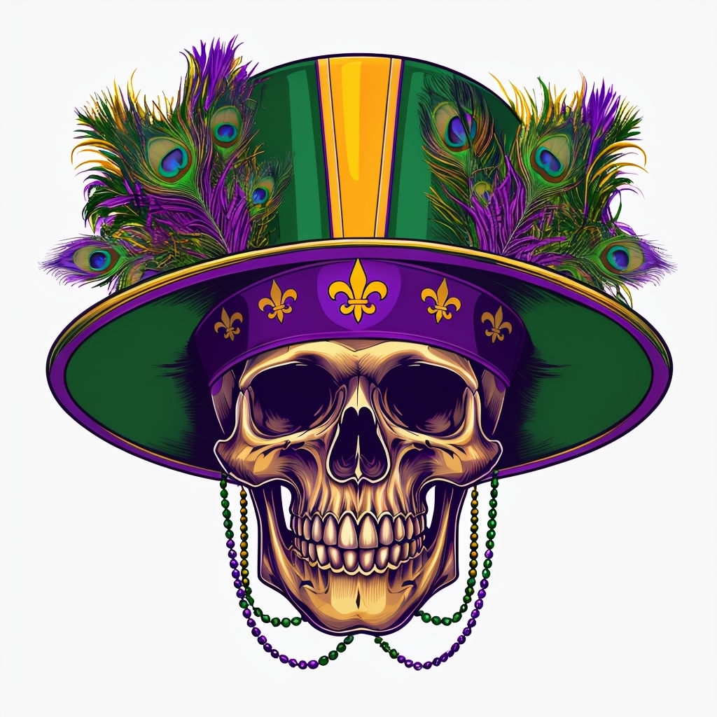 Mardi Gras Skull with Festive Hat and Beaded Necklaces Mug