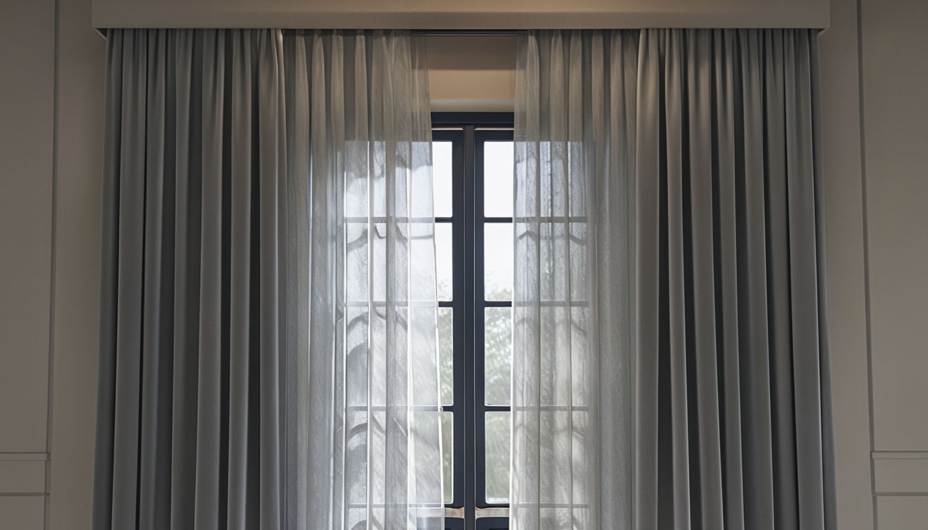 Elegant Modern Window Treatment with Layered Curtains Background