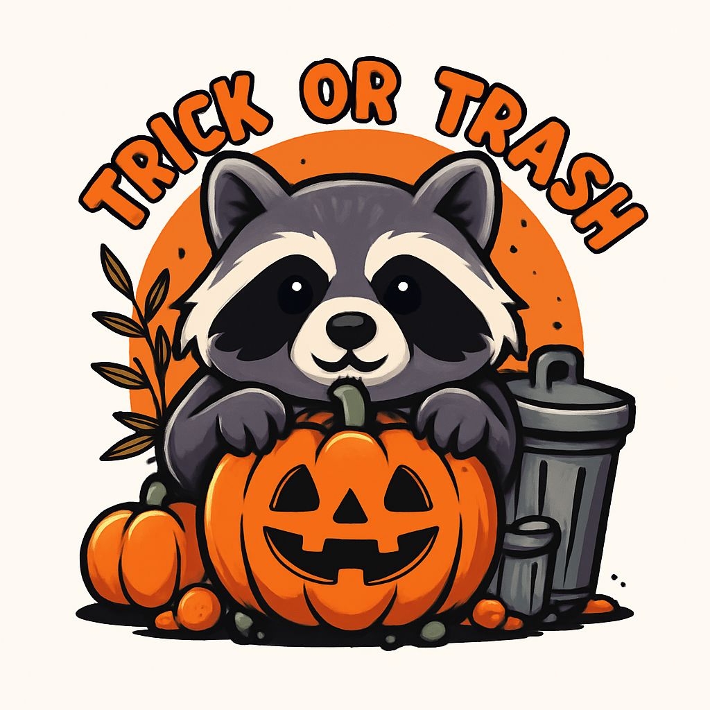 Friendly Raccoon with Jack-o'-Lantern Trick or Trash Sticker