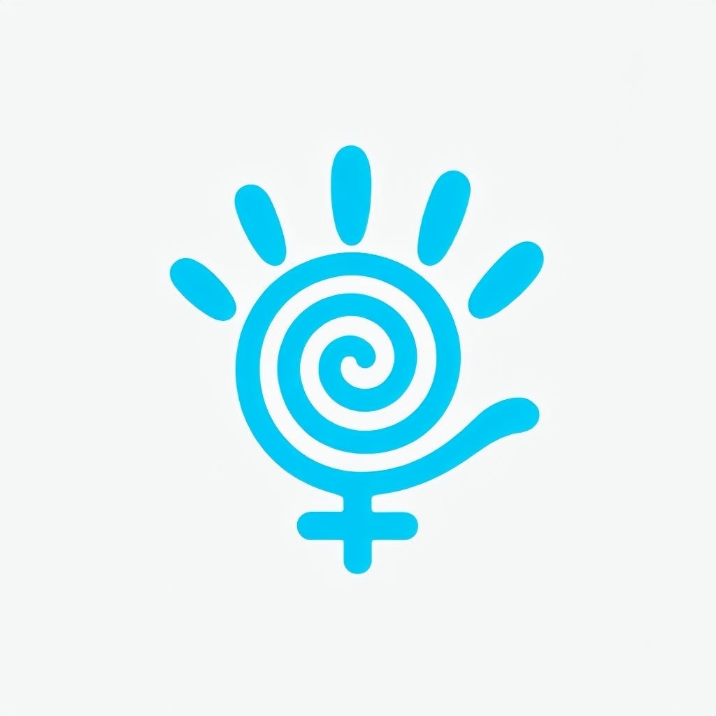 Vibrant Cyan Handprint Spiral Minimalist Logo Design